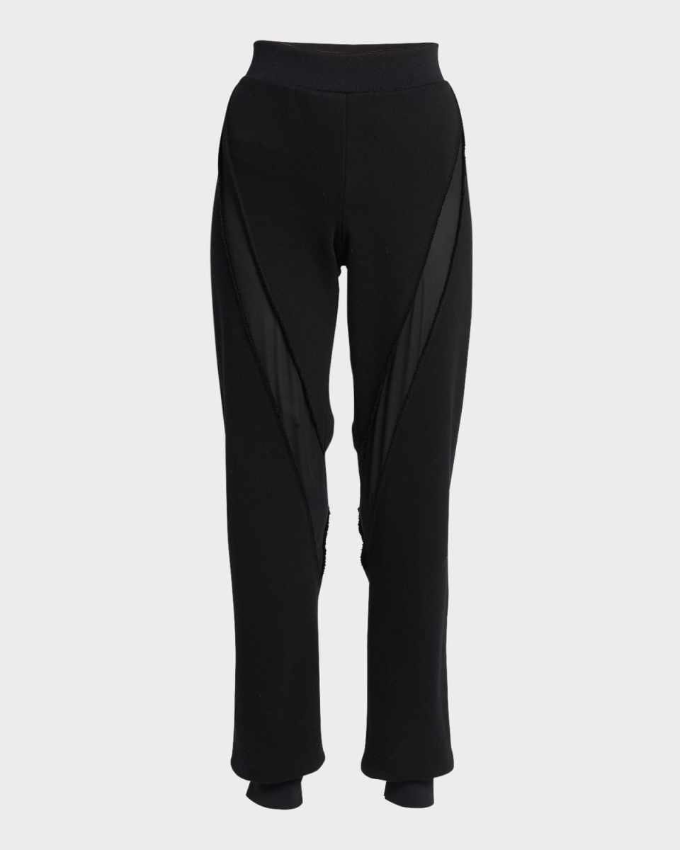 Chiffon-Insert Loopback Cotton Fleece Cuffed Joggers